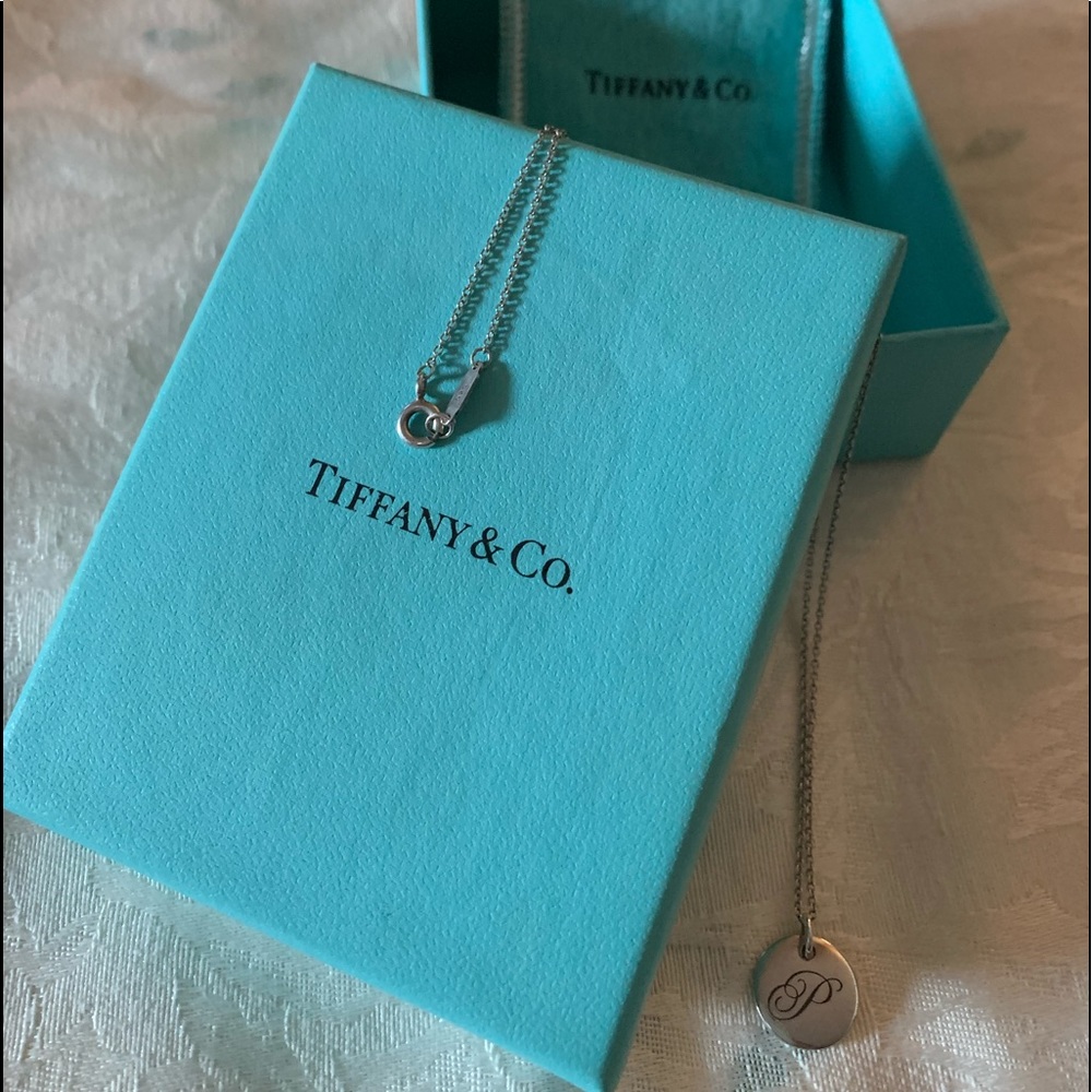 Tiffany&Co Silver necklace W/ initial “P” Charm